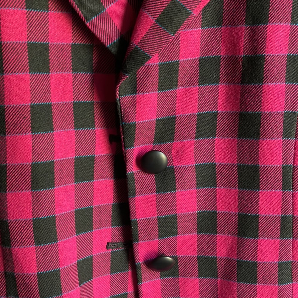 VTG 90s Hot Pink & Black Checkered Print Blazer Size 12 - Picture 5 of 8